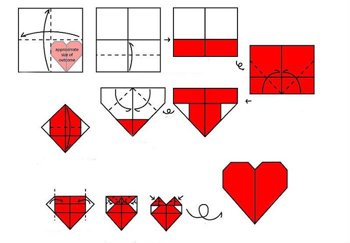 Схема сборки сердца оригами